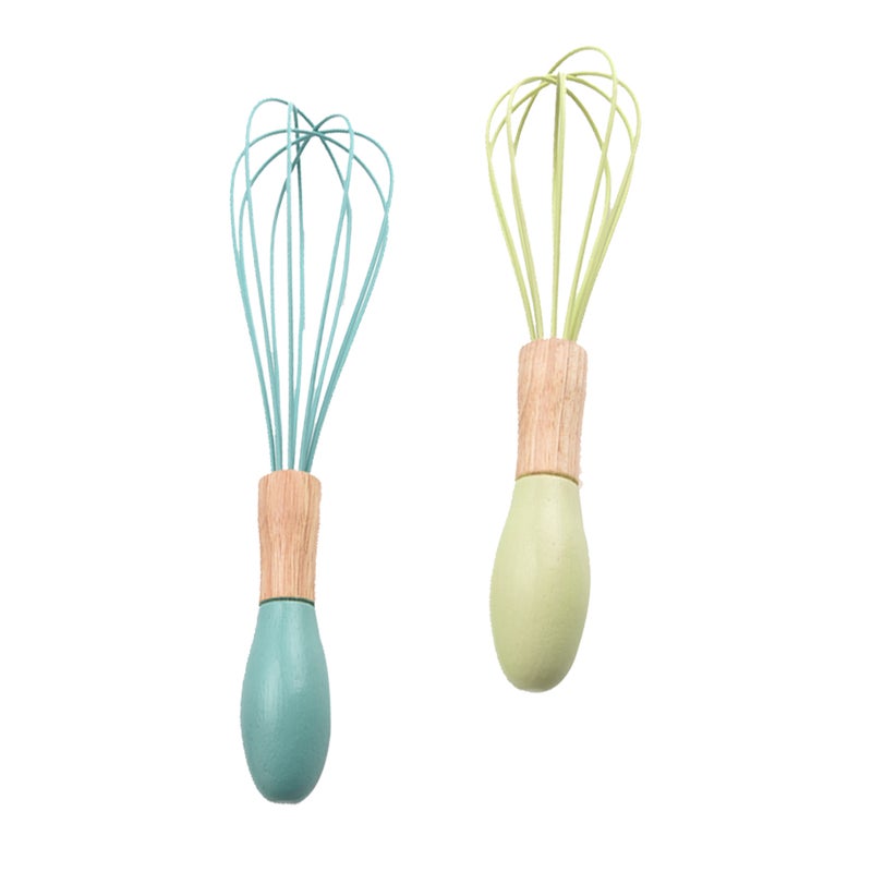 2pcs Silicone Whisk Manual Egg Blender Food Mixer with Wooden Handle Egg Beater Balloon Whisk for Blending Stirring (10-inch and 12-inch) - Image 1