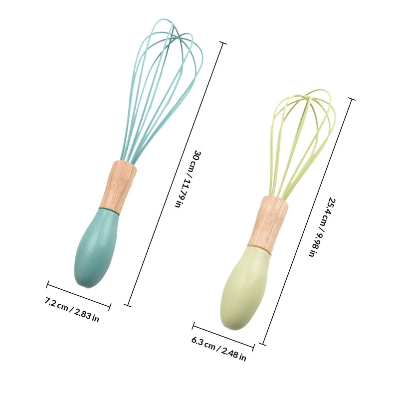 2pcs Silicone Whisk Manual Egg Blender Food Mixer with Wooden Handle Egg Beater Balloon Whisk for Blending Stirring (10-inch and 12-inch) - Image 2