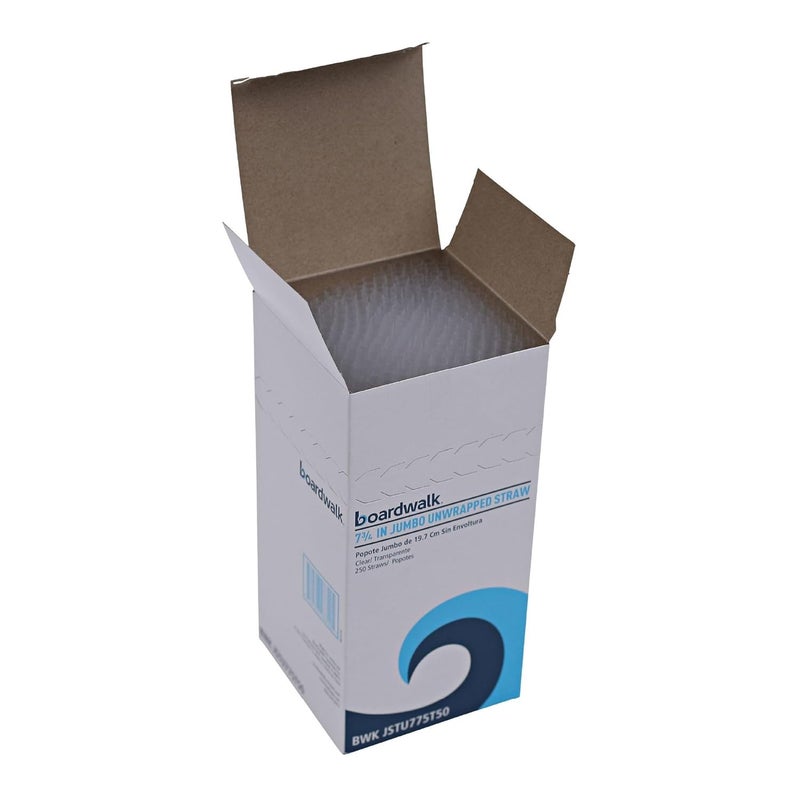 Boardwalk BWKJSTU775T50 775 in Unwrapped Plastic Jumbo Straws  Translucent 250Pack 50 PacksCarton - Image 1