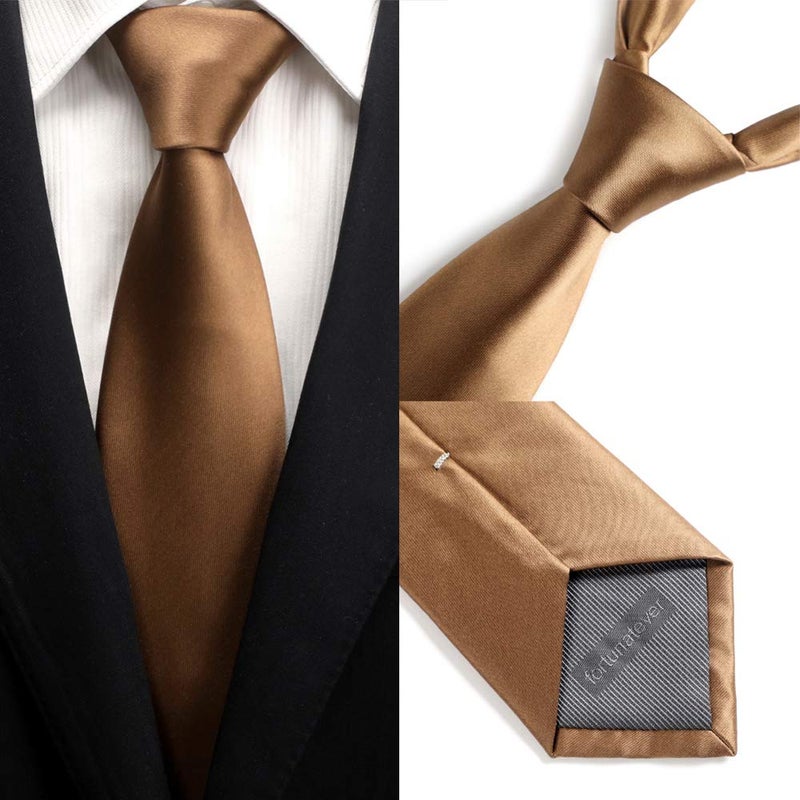 fortunatever Men's Solid Color Necktie,Brown Ties For Men With Gift Box - Image 3