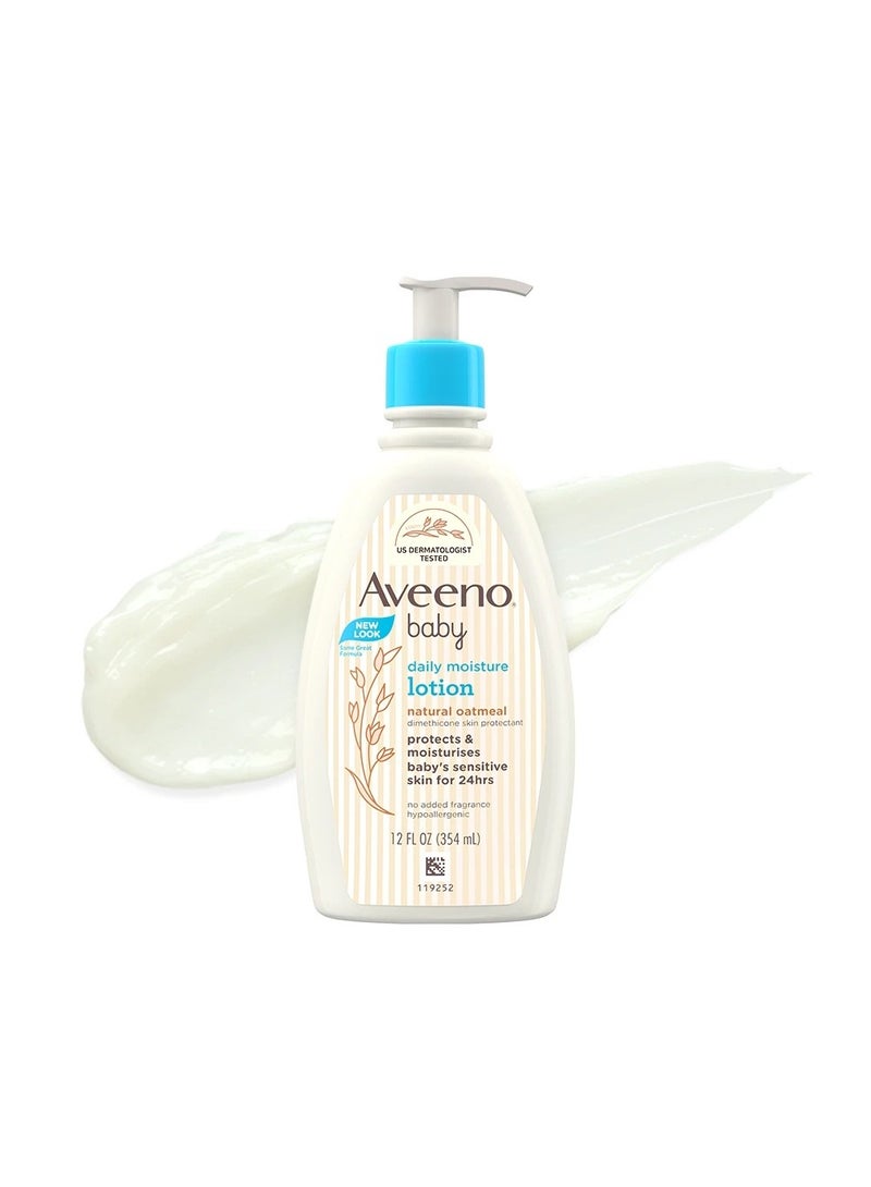 أفينو بيبي لوشن الجسم اليومي مرطب للأطفال من أفينو للبشرة الحساسة للأطفال، لوشن مرطب مضاد للحساسية مع دقيق الشوفان المغذي لترطيب عميق لبشرة الطفل، خالٍ من العطور، 12 أونصة سائلة، 354 مل - Image 1