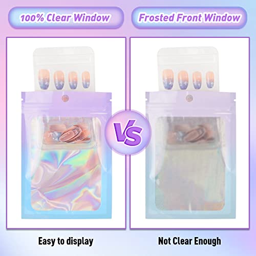 Funfery 100 Pack Gradient Holographic Bags,2.7×3.9In Mylar Resealable Bags with Zipper,Clear Window Packaging Pouch,Smell Proof Foil Bag for Food Storage,Sample Jewelry Baggies(Purple Blue) - Image 3