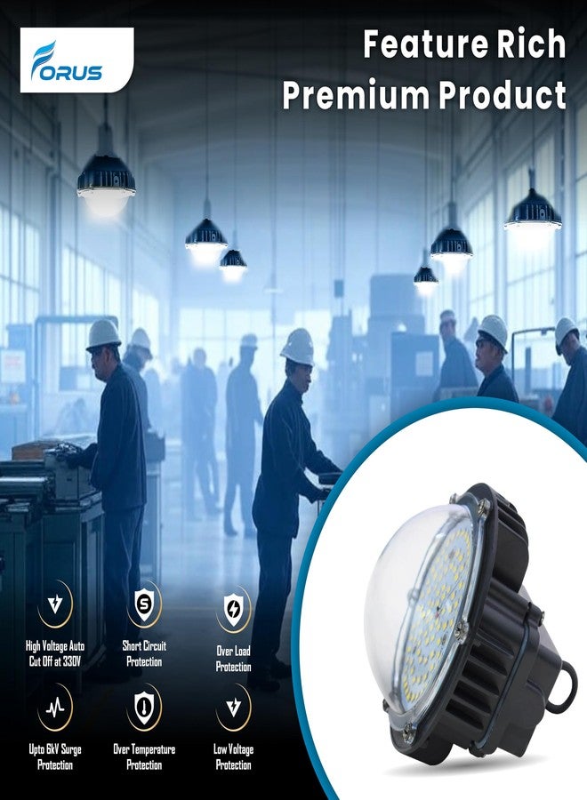 Forus مصباح فوريس LED زجاجي بقوة 40 واط (أبيض بارد) مع ضمان 5 سنوات - مصباح عالي الإضاءة مثالي للمستودعات، والإضاءة المعلقة، والإضاءة الصناعية والتجارية، وإضاءة السقائف - عبوة من قطعة واحدة - Image 2