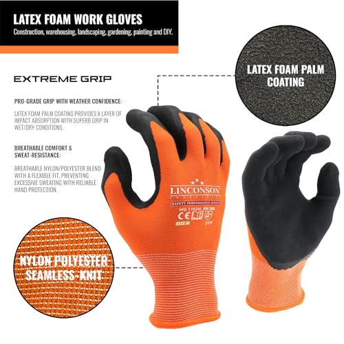 linconson 12 Pack Safety Performance Series Construction Mechanics Work Gloves S Pack of 12 Orange - Image 3
