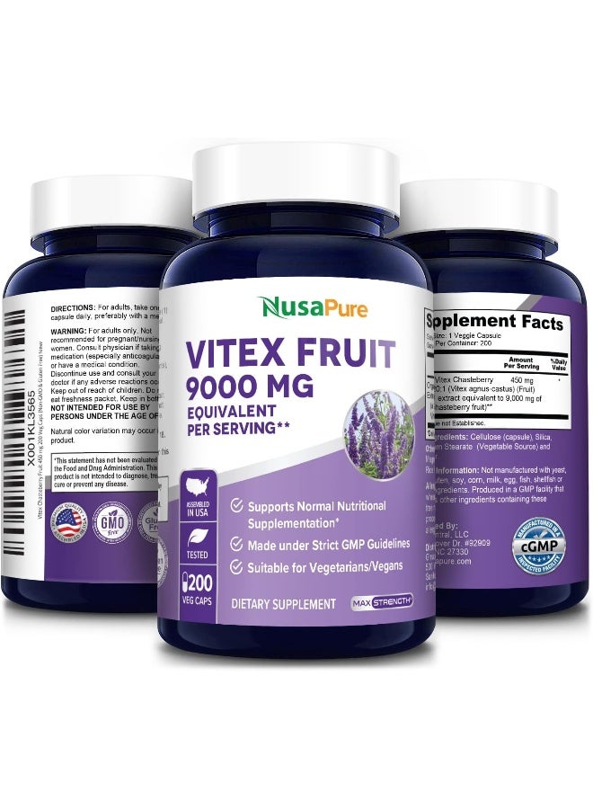NusaPure Vitex Chasteberry Fruit 20:1 Extract 9,000 mg -200 Veggie Caps 200 Days Supply (Non-GMO, Gluten Free) - Image 4