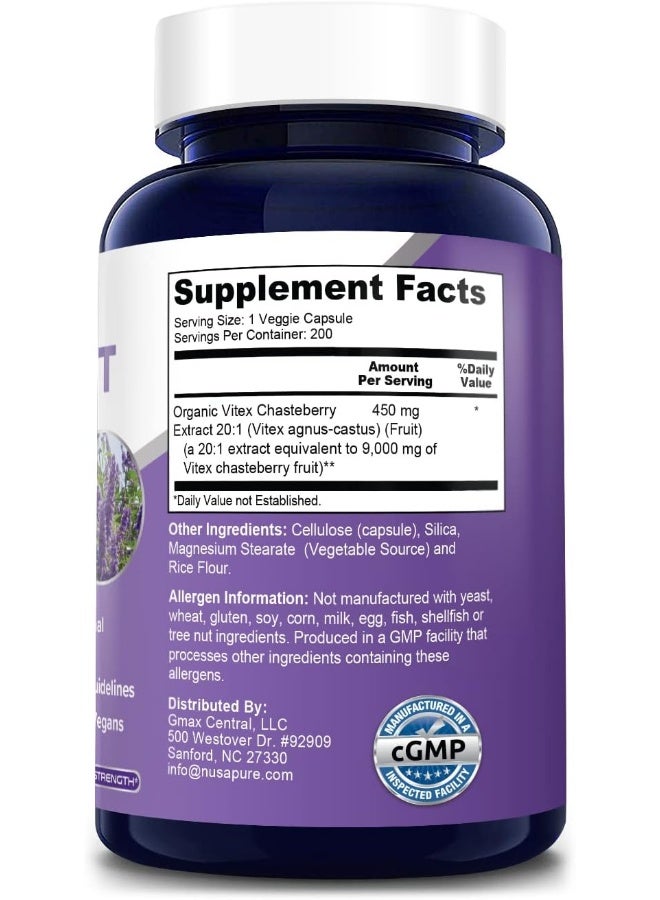 NusaPure Vitex Chasteberry Fruit 20:1 Extract 9,000 mg -200 Veggie Caps 200 Days Supply (Non-GMO, Gluten Free) - Image 2