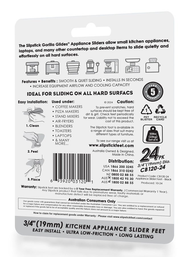Slipstick منزلقات أجهزة المطبخ Slipstick GorillaGlides (24 منزلقات دائرية × 3/4 بوصة) منزلقات أجهزة المطبخ ذاتية اللصق توفر سهولة الانزلاق وتوفر مساحة على أسطح العمل - Image 5