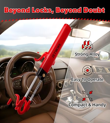 Jetmore Car Steering Wheel Lock Anti-Theft Device, Wheel Locks for Cars, Dual Hooks, Car Lock Steering Wheel, Car Anti-Theft Device, Saw-Resistant Alloy Steel, for Cars, SUVs & Trucks - Image 3