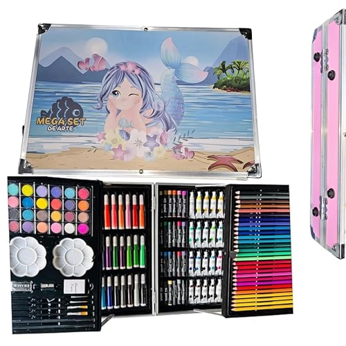 Trocshop Kids Art Set, 145 Pieces, Mermaid Theme Storage Case, Drawing and Painting Supplies with Oil Pastel, Water Colour, Colour Pencils, Sketch Pens - Image 2