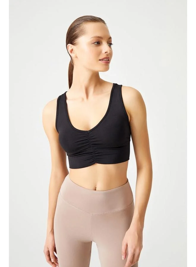 Los Ojos Black Lightweight Supported Covered Front Pleated Crop Top Bustier Low Scoop