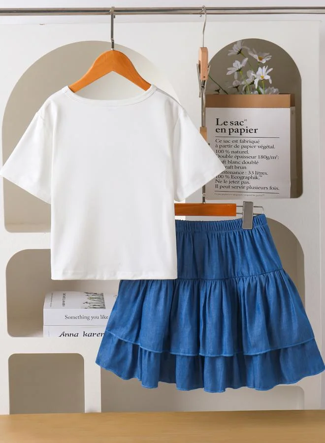 Take Two Girls Heart Graphic Print T-Shirt and Ruffle Skirt Set