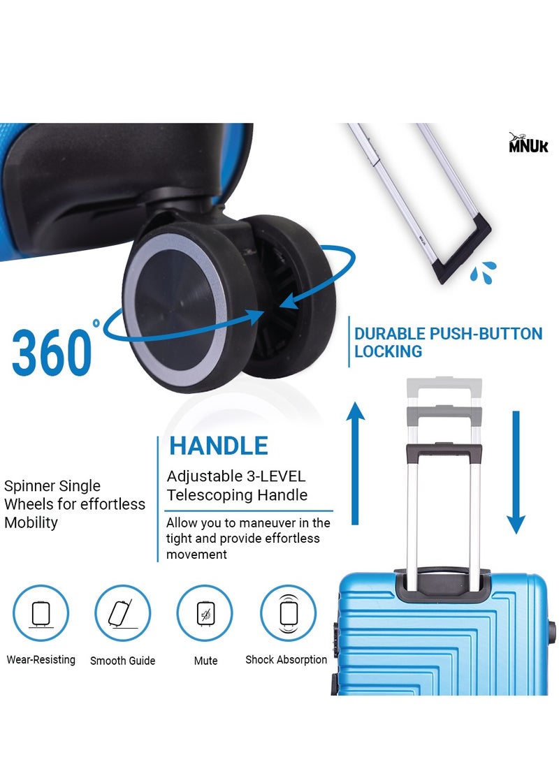 MNUK Pilgrimage Checked Luggage | Hardside Soft Handle Trolley with TSA Lock |Double 360° 4 Wheeler| Medium-24 Inch, Blue - Image 4