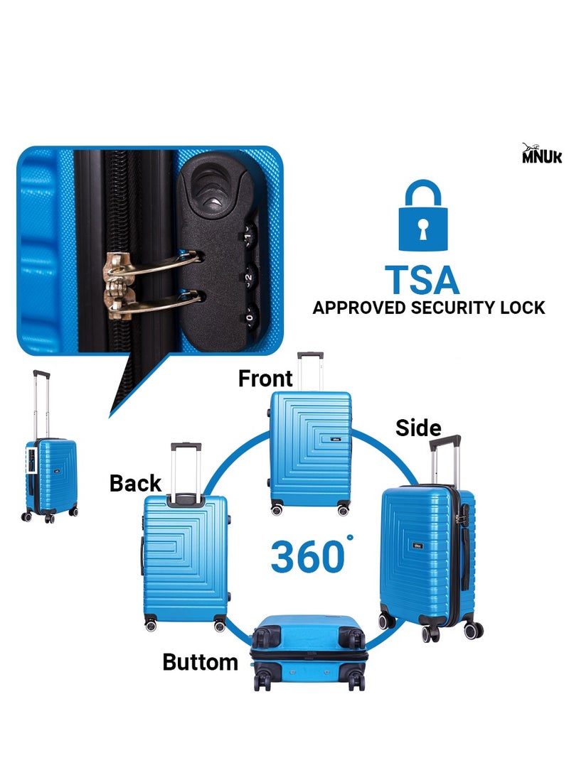 MNUK Pilgrimage Checked Luggage | Hardside Soft Handle Trolley with TSA Lock |Double 360° 4 Wheeler| Medium-24 Inch, Blue - Image 5