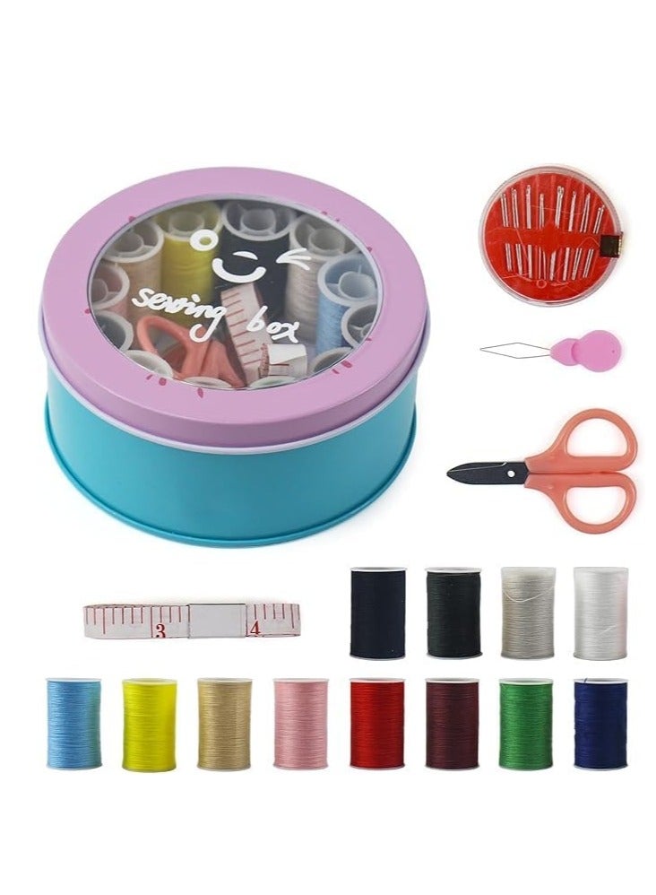 سبيس شوب صندوق أدوات خياطة معدني صغير مع مجموعة خيوط، حاوية تخزين دائرية (متعدد الألوان) - Image 3