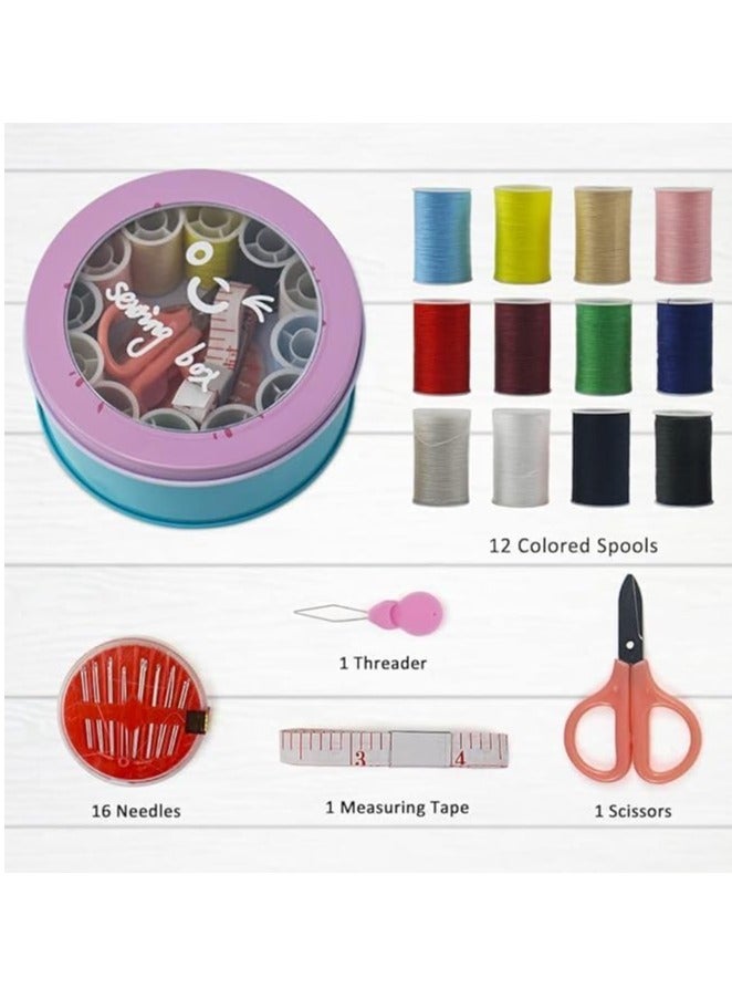 سبيس شوب صندوق أدوات خياطة معدني صغير مع مجموعة خيوط، حاوية تخزين دائرية (متعدد الألوان) - Image 4