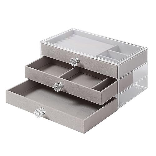 SIBY Acrylic Jewelry Organizer With Drawers | 3 Layer Earring Storage Box with 10 Compartment & 7 Ear Studs for Women | Transparent Display Storage Case for Earrings Necklace Ring Bracelet - Image 1