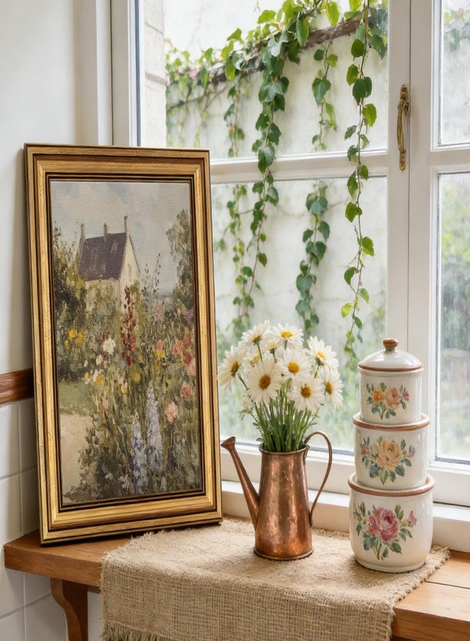 JJN Vintage Gold Framed Wall Art for Living Room Garden Canvas Prints Spring Landscape Oil Painting Picture French Country Wall Decor for Living Room Bedroom Bathroom 12x16in - Image 3