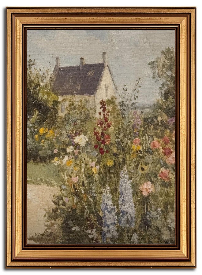 JJN Vintage Gold Framed Wall Art for Living Room Garden Canvas Prints Spring Landscape Oil Painting Picture French Country Wall Decor for Living Room Bedroom Bathroom 12x16in - Image 1