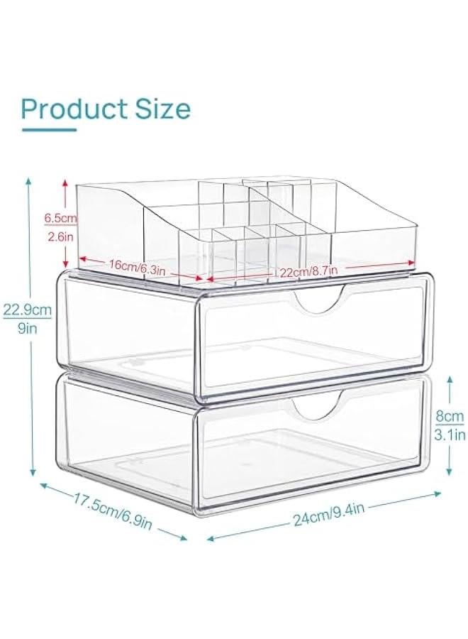 HOOKOR Durku Acrylic Makeup Organizer for Vanity Countertop,3 Tier Clear Makeup Organizer with Drawer, Cosmetic Storage for Dresser Countertop and Bathroom Vanity, Beauty Holder for Lipstick Brush Skincare - Image 2