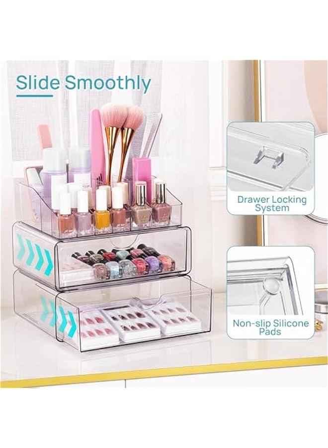 HOOKOR Durku Acrylic Makeup Organizer for Vanity Countertop,3 Tier Clear Makeup Organizer with Drawer, Cosmetic Storage for Dresser Countertop and Bathroom Vanity, Beauty Holder for Lipstick Brush Skincare - Image 5