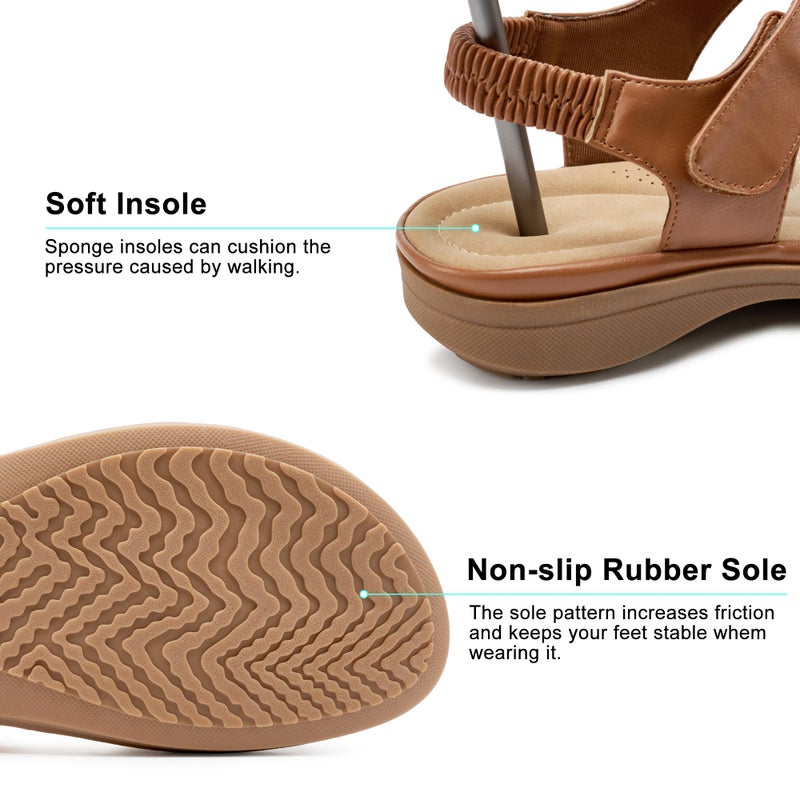 FUDYNMALC Womens Sandals Dressy Summer: Comfortable Slip On Flat Sandals 2026 Lightweight Orthopedic Shoes for Casual Walking Travel, Brown, Size 8 - Image 5