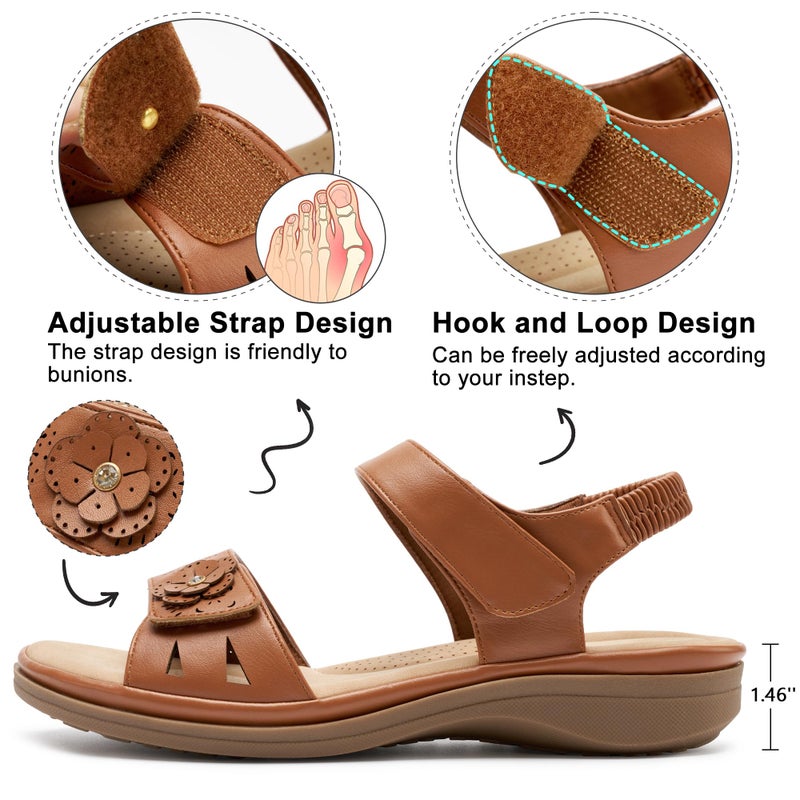 FUDYNMALC Womens Sandals Dressy Summer: Comfortable Slip On Flat Sandals 2026 Lightweight Orthopedic Shoes for Casual Walking Travel, Brown, Size 8 - Image 4