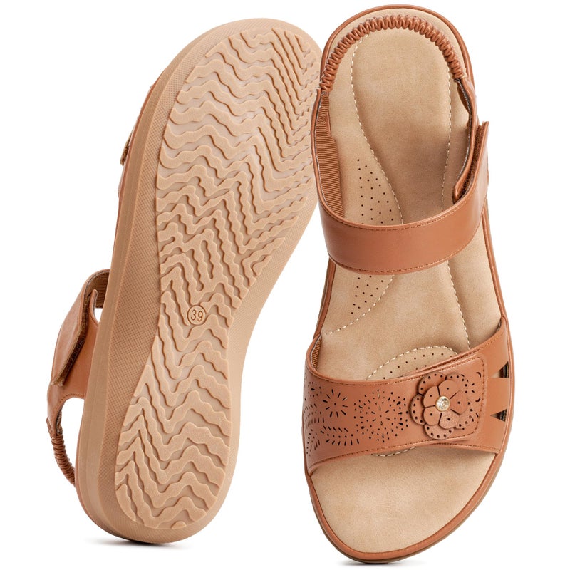 FUDYNMALC Womens Sandals Dressy Summer: Comfortable Slip On Flat Sandals 2026 Lightweight Orthopedic Shoes for Casual Walking Travel, Brown, Size 8 - Image 1
