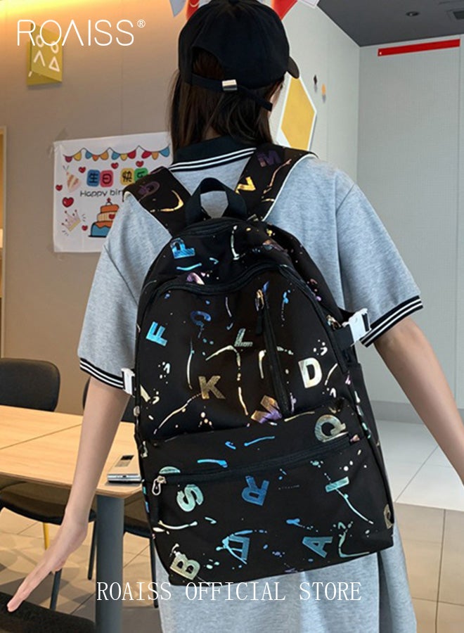 roaiss Unisex Multifunctional Backpack Large Capacity with Multiple Pockets for Organized Storage Scientifically Divided Compartments Trendy and Stylish Letter Print Suitable for Work School or Short Trips - Image 2