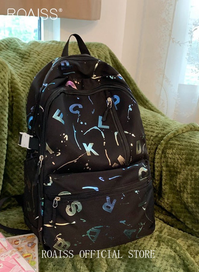 roaiss Unisex Multifunctional Backpack Large Capacity with Multiple Pockets for Organized Storage Scientifically Divided Compartments Trendy and Stylish Letter Print Suitable for Work School or Short Trips - Image 4