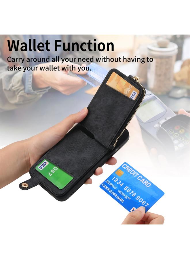 S-TOP Case For iPhone 14 Cross Leather Ring Vertical Zipper Wallet Back Phone Case - Image 3