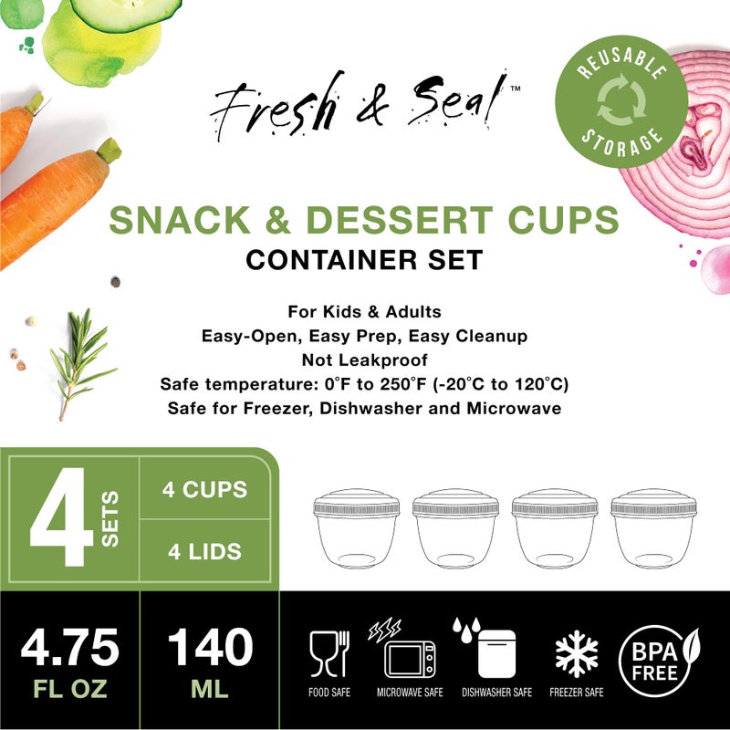 MosJos Snack Containers (4 Set) - 4.75 Oz Small Food Storage Cups with Lids - Fruit, Nuts, Sauce, Condiments & Salad Container for Lunch Box - Reusable Dessert Cups, Microwave & Freezer Friendly, BPA-free - Image 4