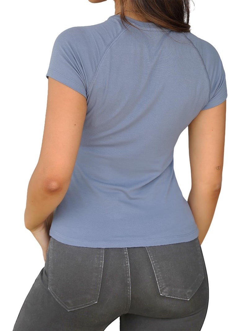 Abardsion Women Casual Raglan Sleeve Crewneck Slim T Shirts - 2026 Spring Summer Basic Activewear Going Out Tops(Haze Blue, S) - Image 2