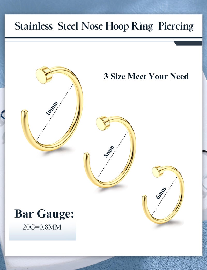 Drperfect 20G 36PCS 316L Stainless Steel Nose Ring Hoop Nose Piercing Jewelry for Women and Men Gold Hoop Nose Ring 6mm 8mm 10mm - Image 2