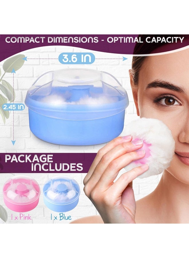 VIKROM 2Pcs Talcum Powder Brush with Holder - Dusting Powder with Puff for Women Set, 3.6x2.45 Pink and Blue Colors, Easy to Clean and Store, Gentle and Safe Puff, Good for Travel and Quick Makeup - Image 2