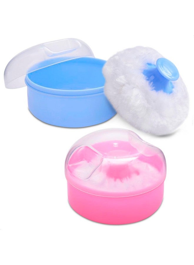 VIKROM 2Pcs Talcum Powder Brush with Holder - Dusting Powder with Puff for Women Set, 3.6x2.45 Pink and Blue Colors, Easy to Clean and Store, Gentle and Safe Puff, Good for Travel and Quick Makeup - Image 1