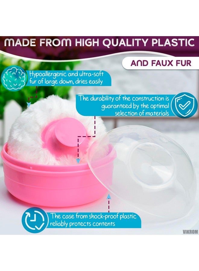 VIKROM 2Pcs Talcum Powder Brush with Holder - Dusting Powder with Puff for Women Set, 3.6x2.45 Pink and Blue Colors, Easy to Clean and Store, Gentle and Safe Puff, Good for Travel and Quick Makeup - Image 3