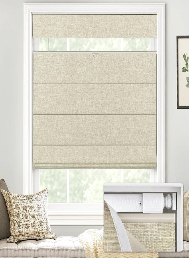 LazBlinds No Tools No Drill TDBU Cordless Roman Shades for Window, Thermal Insulated UV Blocking, 100% Blackout Fabric Blinds for Bedroom & Living Room, 23" W x 64" H, Blackout - Beige - Image 1