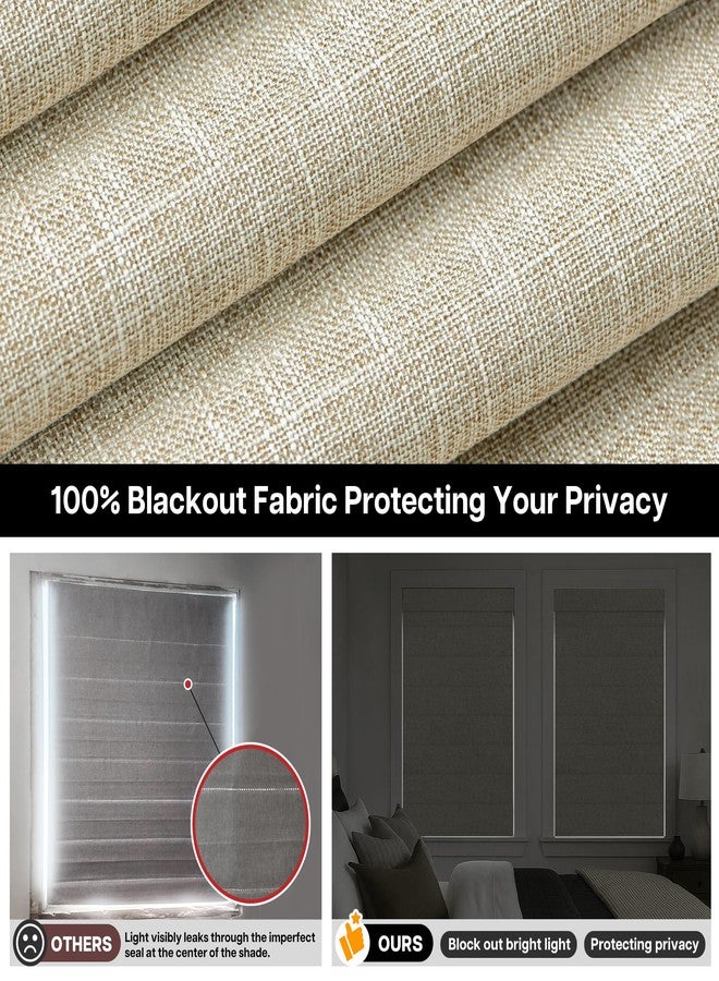 LazBlinds No Tools No Drill TDBU Cordless Roman Shades for Window, Thermal Insulated UV Blocking, 100% Blackout Fabric Blinds for Bedroom & Living Room, 23" W x 64" H, Blackout - Beige - Image 3