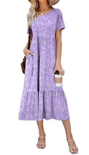 Jeqeocafy Summer Dresses for Women Flowy Maxi Sundress Short Sleeve Tiered Beach Dress with Pockets 2026 Vacation Travel - Image 1