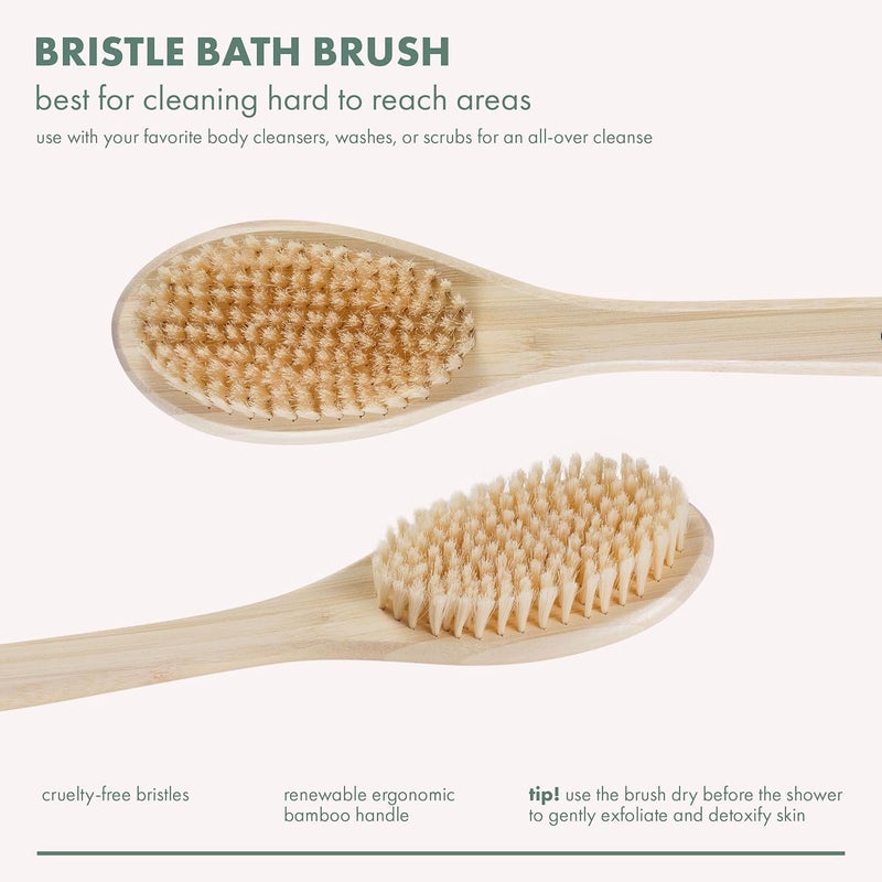 EcoTools Bristle Bath Brush with Long Bamboo Handle for Gentle Exfoliation and Blood Circulation - Image 2