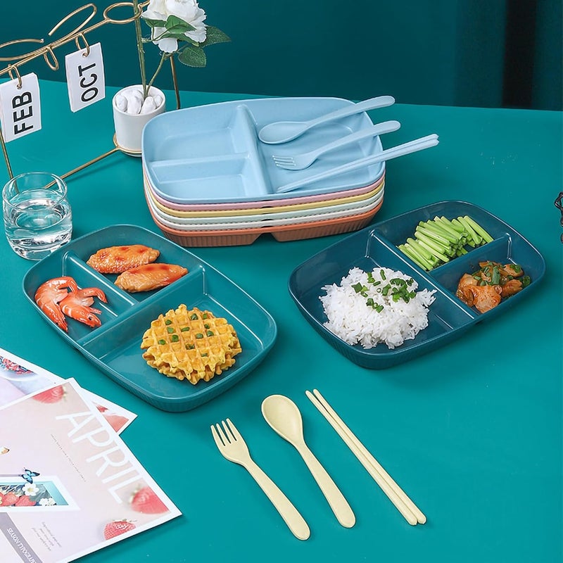 Oicia Snack Serving Tray Unbreakable Chip and Dip Divided Serving Plates Compartments Multifunctional Food Platter for Snack Nuts Candy Dried Fruit Veggies Nordic Blue Pack of 6 - Image 5
