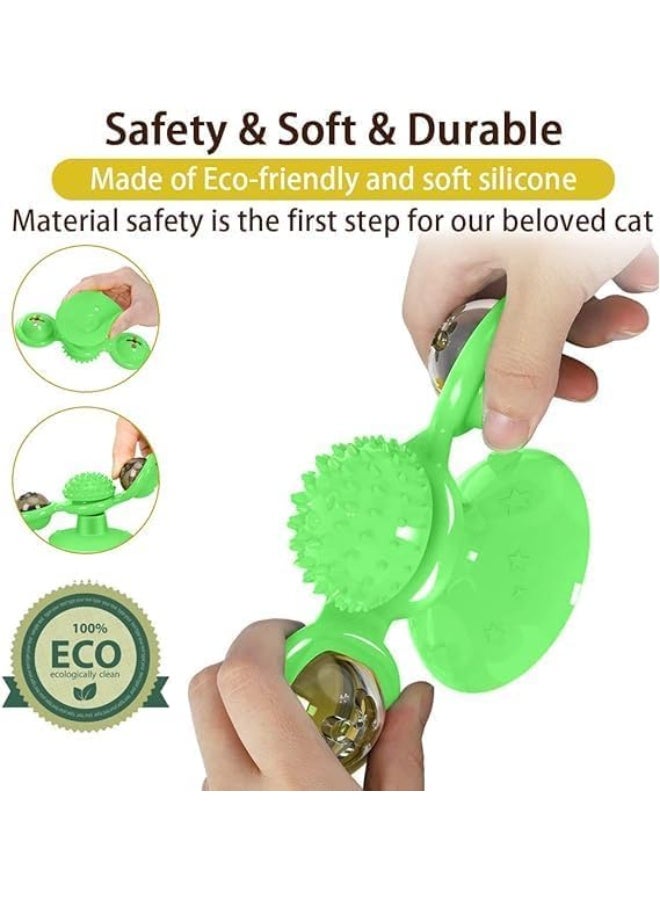 لعبة طاحونة هوائية للقطط، دوارة ومضحكة، لعبة تدليك تفاعلية للقطط مع كرة LED واحدة وكرتين من عشبة النعناع البري مع كوب شفط (ألوان عشوائية) - Image 4