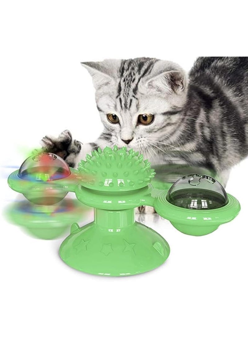لعبة طاحونة هوائية للقطط، دوارة ومضحكة، لعبة تدليك تفاعلية للقطط مع كرة LED واحدة وكرتين من عشبة النعناع البري مع كوب شفط (ألوان عشوائية) - Image 1