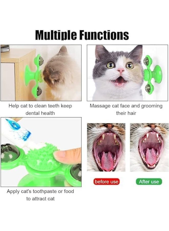 لعبة طاحونة هوائية للقطط، دوارة ومضحكة، لعبة تدليك تفاعلية للقطط مع كرة LED واحدة وكرتين من عشبة النعناع البري مع كوب شفط (ألوان عشوائية) - Image 5