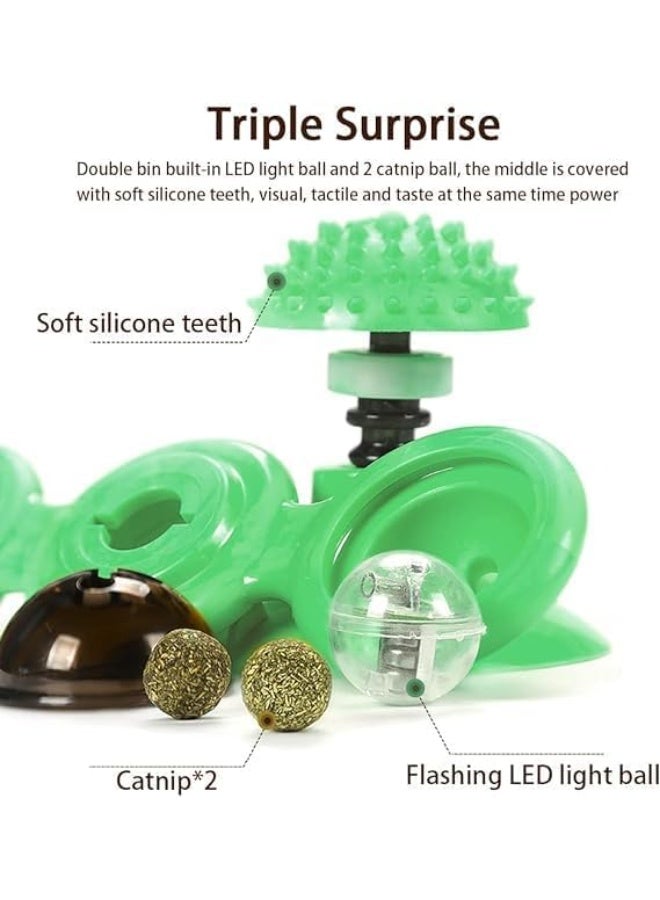لعبة طاحونة هوائية للقطط، دوارة ومضحكة، لعبة تدليك تفاعلية للقطط مع كرة LED واحدة وكرتين من عشبة النعناع البري مع كوب شفط (ألوان عشوائية) - Image 3