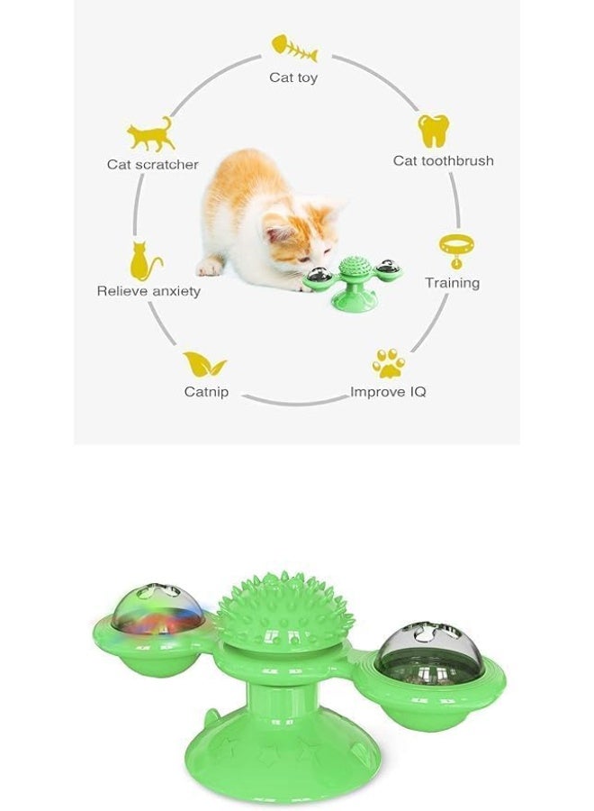 لعبة طاحونة هوائية للقطط، دوارة ومضحكة، لعبة تدليك تفاعلية للقطط مع كرة LED واحدة وكرتين من عشبة النعناع البري مع كوب شفط (ألوان عشوائية) - Image 2
