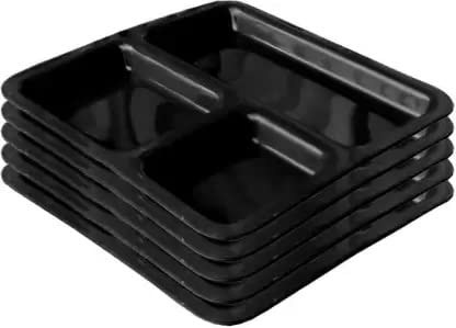 Coolkart 3In1 Polycarbonate Plates with CompartmentsTiffin PlatesPav Bhaji PlatesPartition PlatesBreakfast PlatesPlates for LunchDinnerKids Plate Extra DEEP Pack of 6 - Image 1