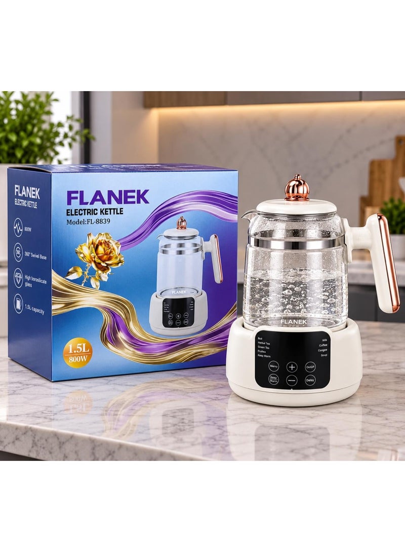 1.5 L Digital Electric Kettle with Touchscreen Temperature Control and Timer, 800 W Power, Thick Heat-Resistant Glass and 304 Stainless Steel Base, Smart and Fast Boiling Kettle for Kitchen and Home - Image 2