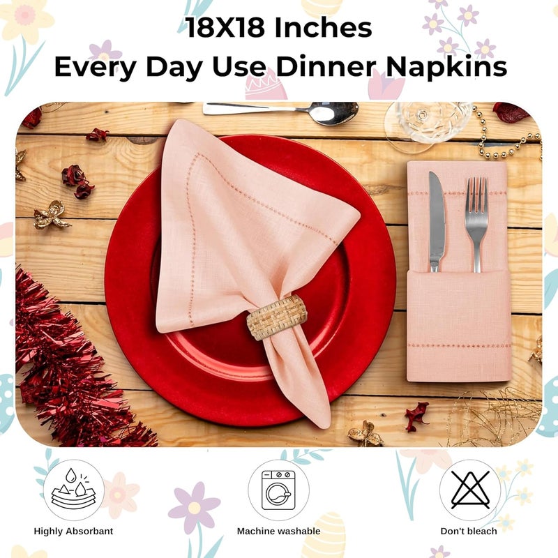 Bedding Craft Linen Napkins Set of 4 Rose Water 100 Linen Size 18x18 with Retail Gifting PackageWeddingDinner NapkinsFabricMachine Washable Dinner Hemstitched - Image 4