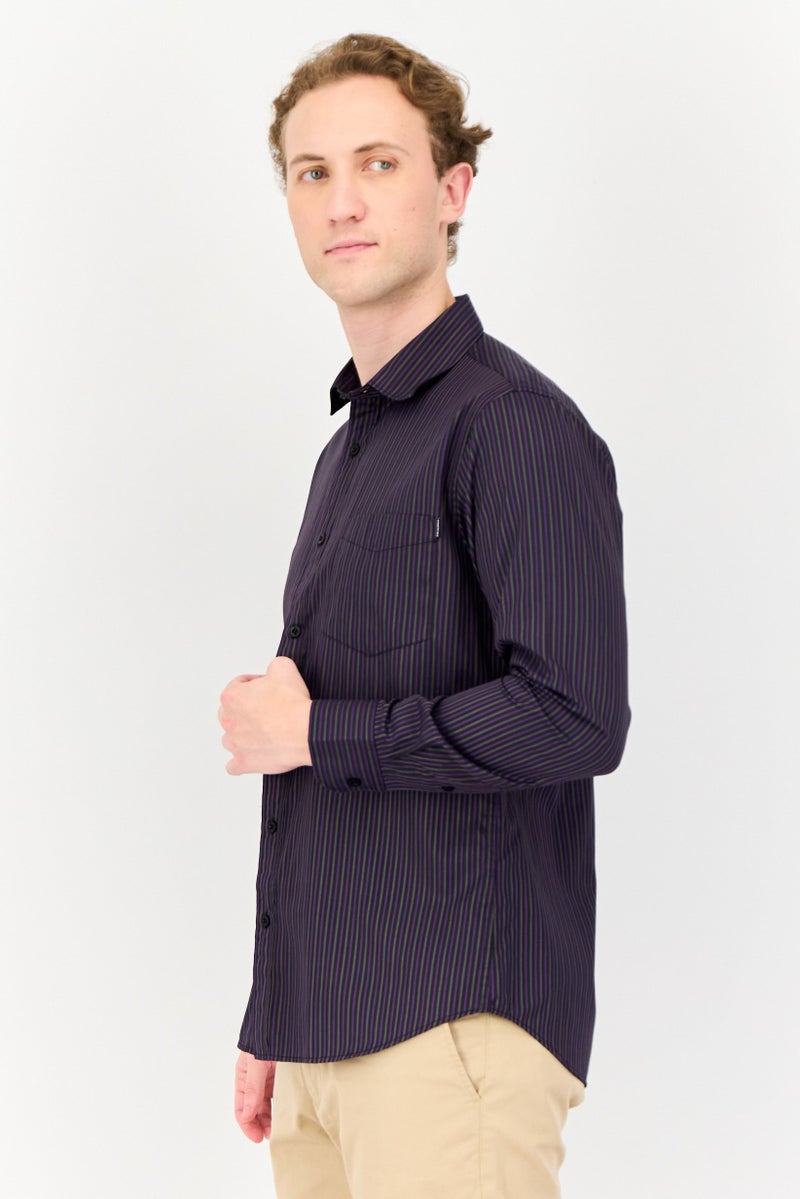 Kenneth Cole Men Slim Fit Stripe Long Sleeves Casual Shirt, Multicolor - Image 3